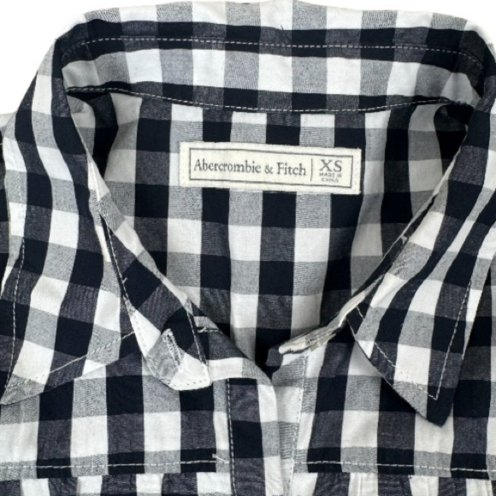 Abercrombie & Fitch Navy Blue Gingham Plaid Collared Shirt Dress Size XS - Picture 3 of 5